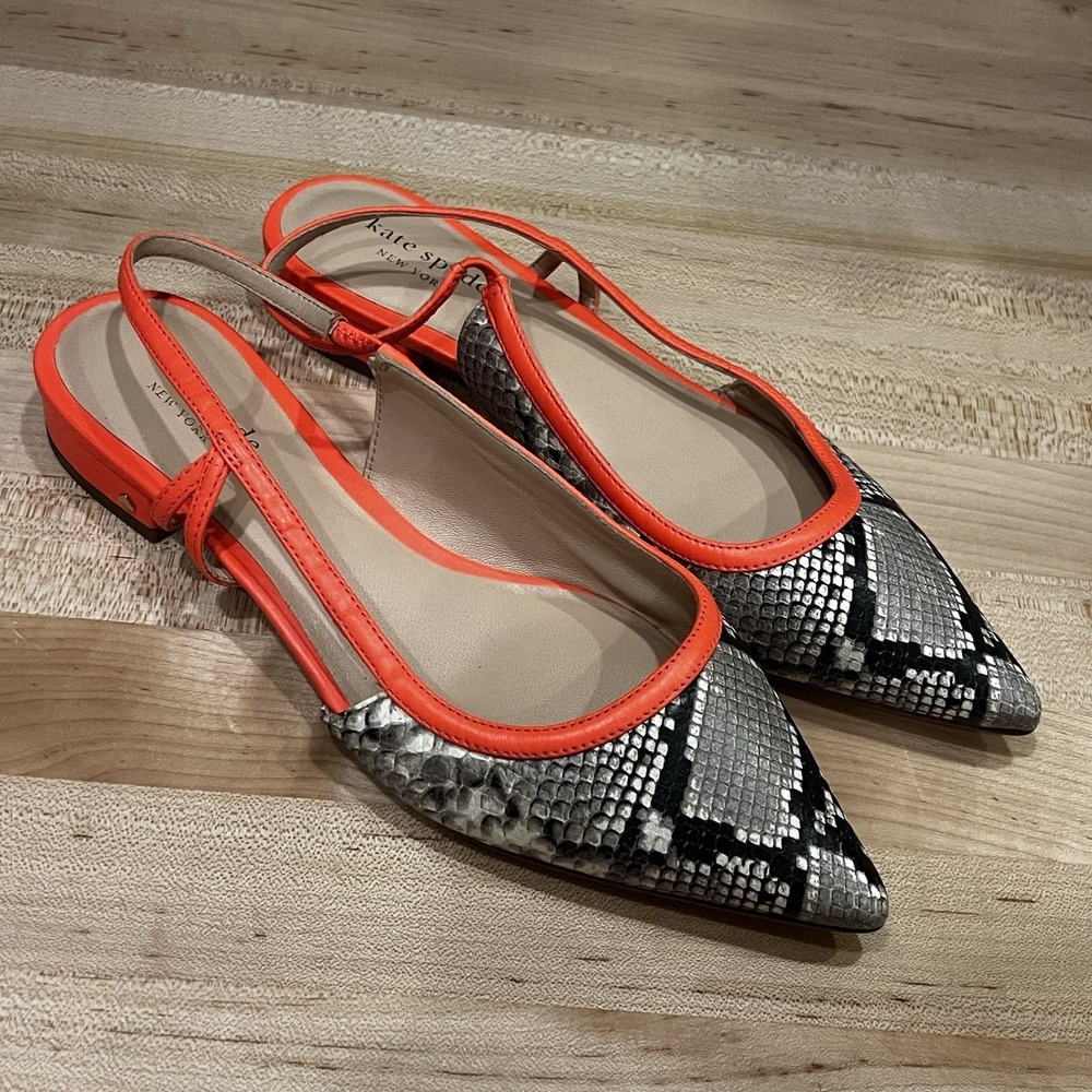 Kate Spade Sunday Sling-Back Flats, Diamant Lux Embossed Snake,‎ Women's Size 7B